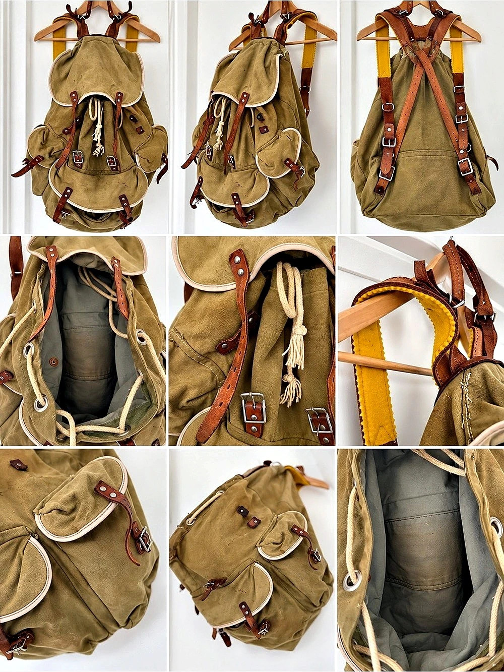 VINTAGE CANVAS + LEATHER ALPINE RUCKSACK - Picture 3 of 6